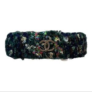 CHANEL 2013 Green Tweed Steel Bangle Bracelet